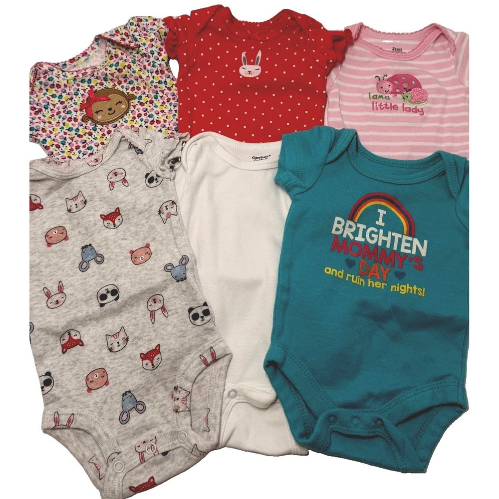Baby Girl Newborn One-Piece Bundle 6 Pc Carter's GerberOrganic Bodysuits NB